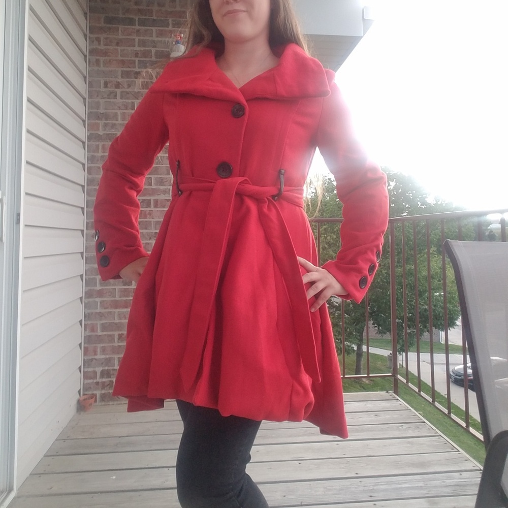 Red Wool Peacoat - Never Worn!